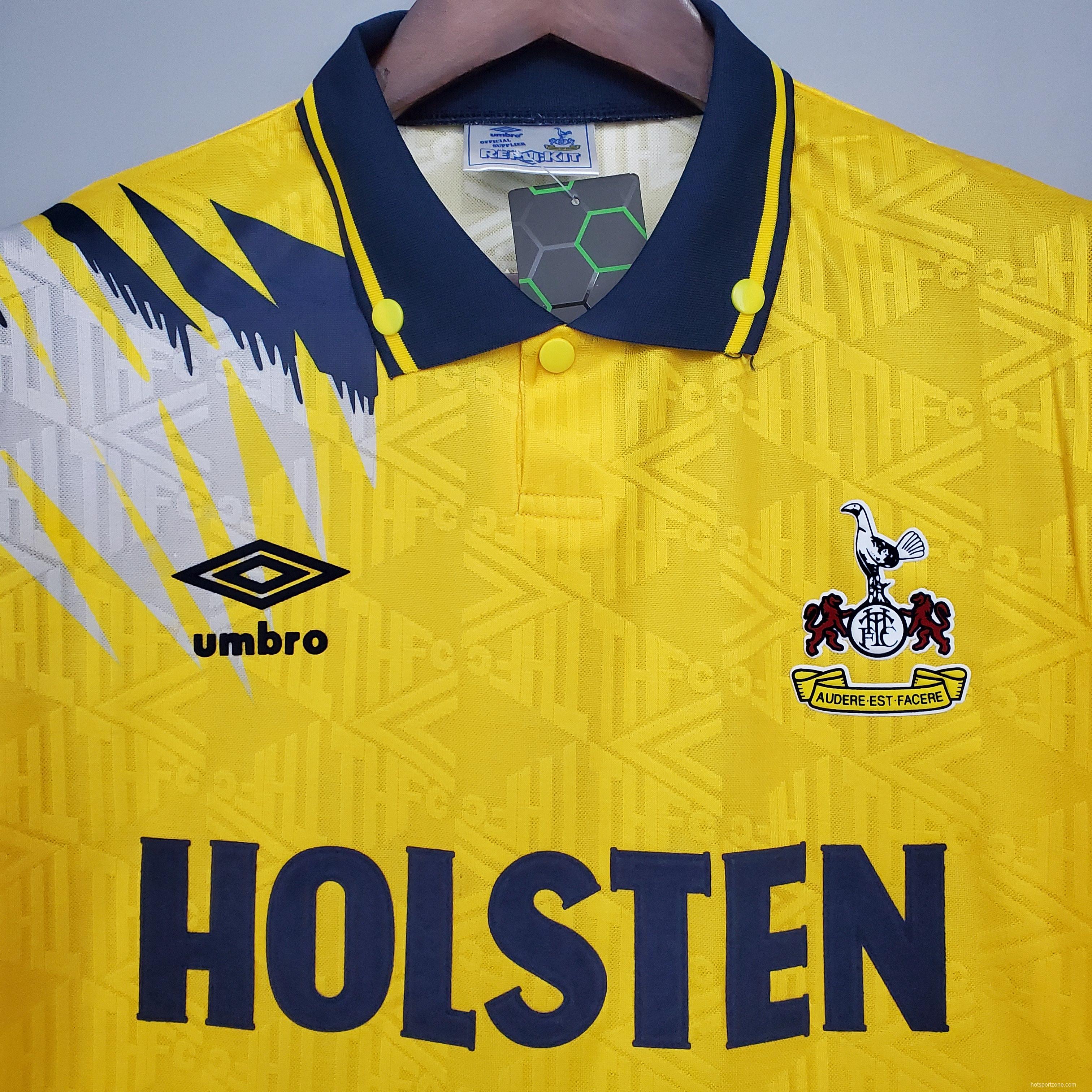 Retro Tottenham 92/94 Away Yellow Soccer Jersey