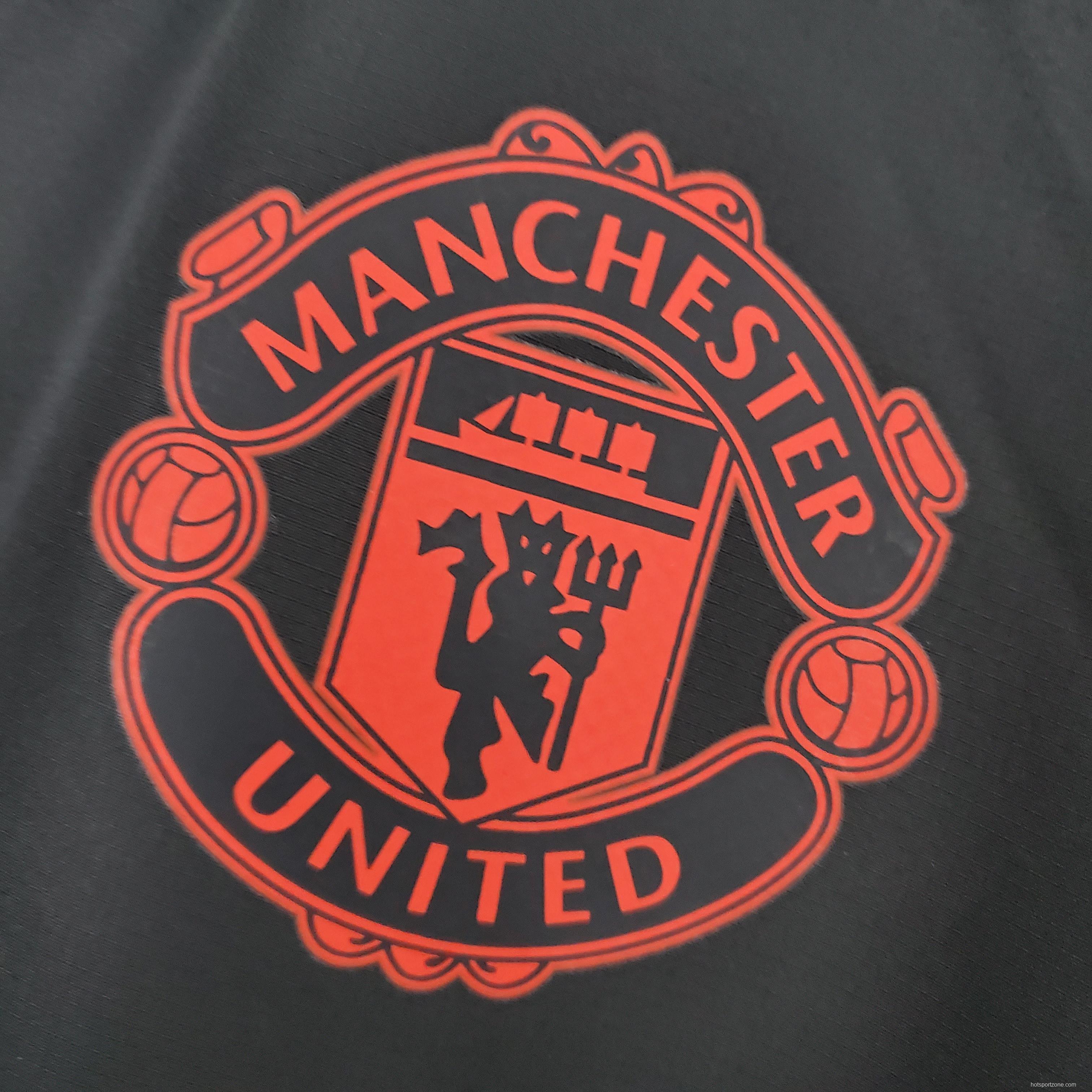 2022 Manchester United Windbreaker Black and Blue Soccer Jersey