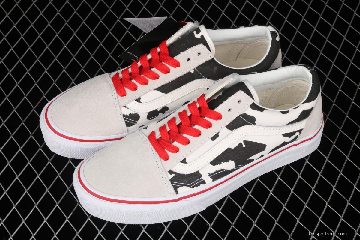 Vans Old Skool customized electric embroidery version of milk white cow low-side vulcanized skateboard shoes