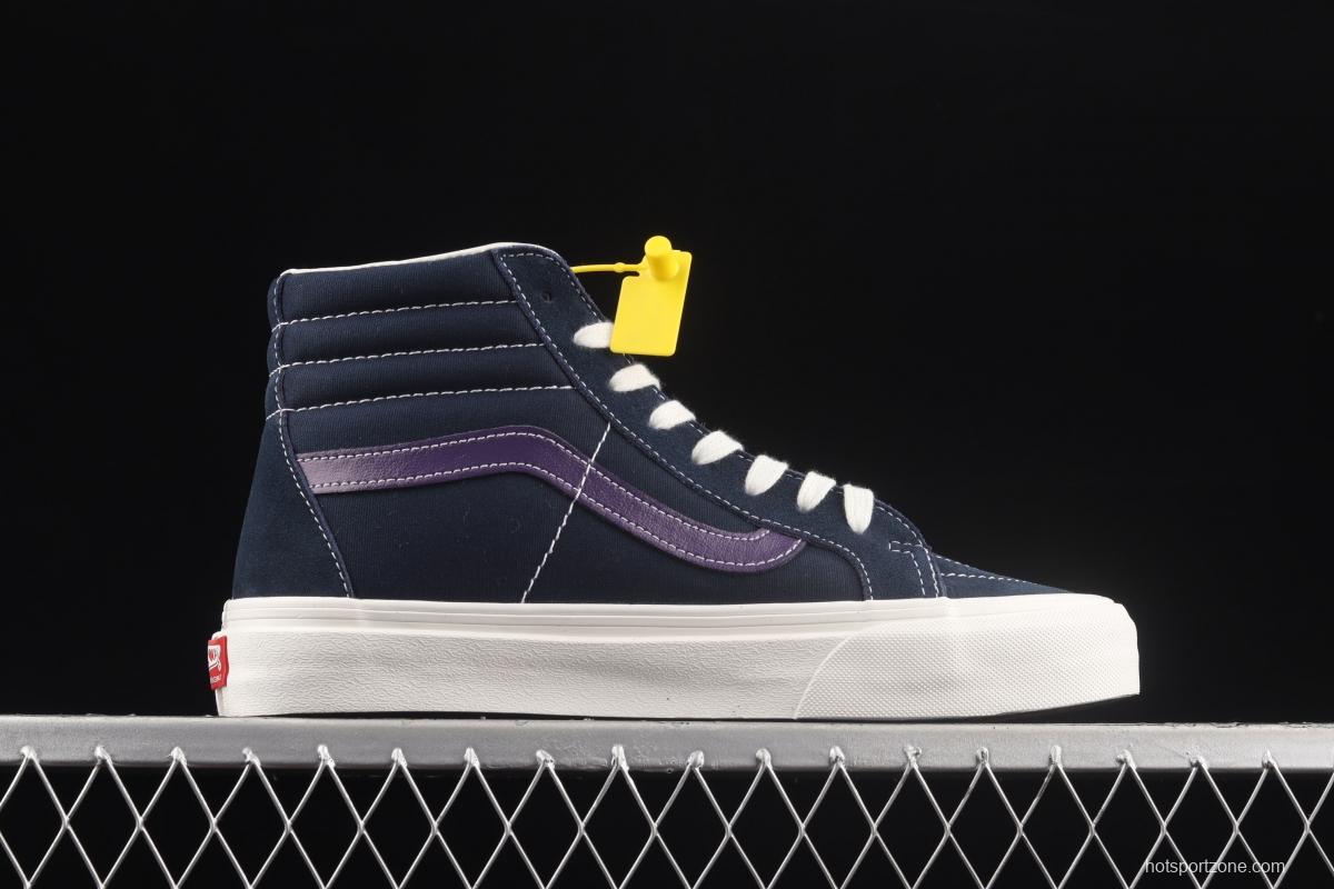 Vans Sk8-Hi vintage navy blue color matching high-top classic canvas skateboard shoes VN0A4BVB20T