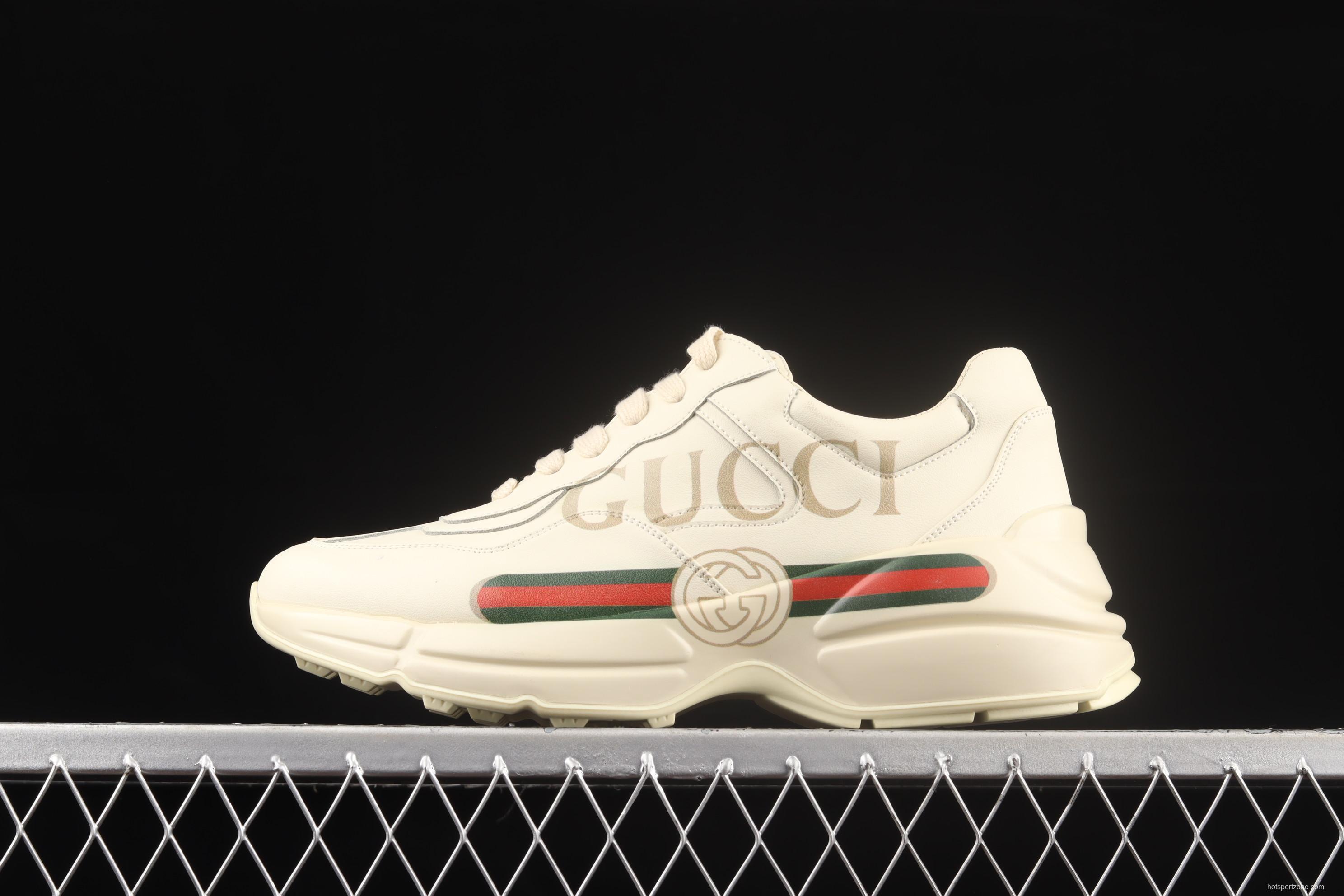 Gucci Rhyton Vintage Trainer Sneaker Gucci daddy 5D leather horn retro jogging daddy shoes DRW009522