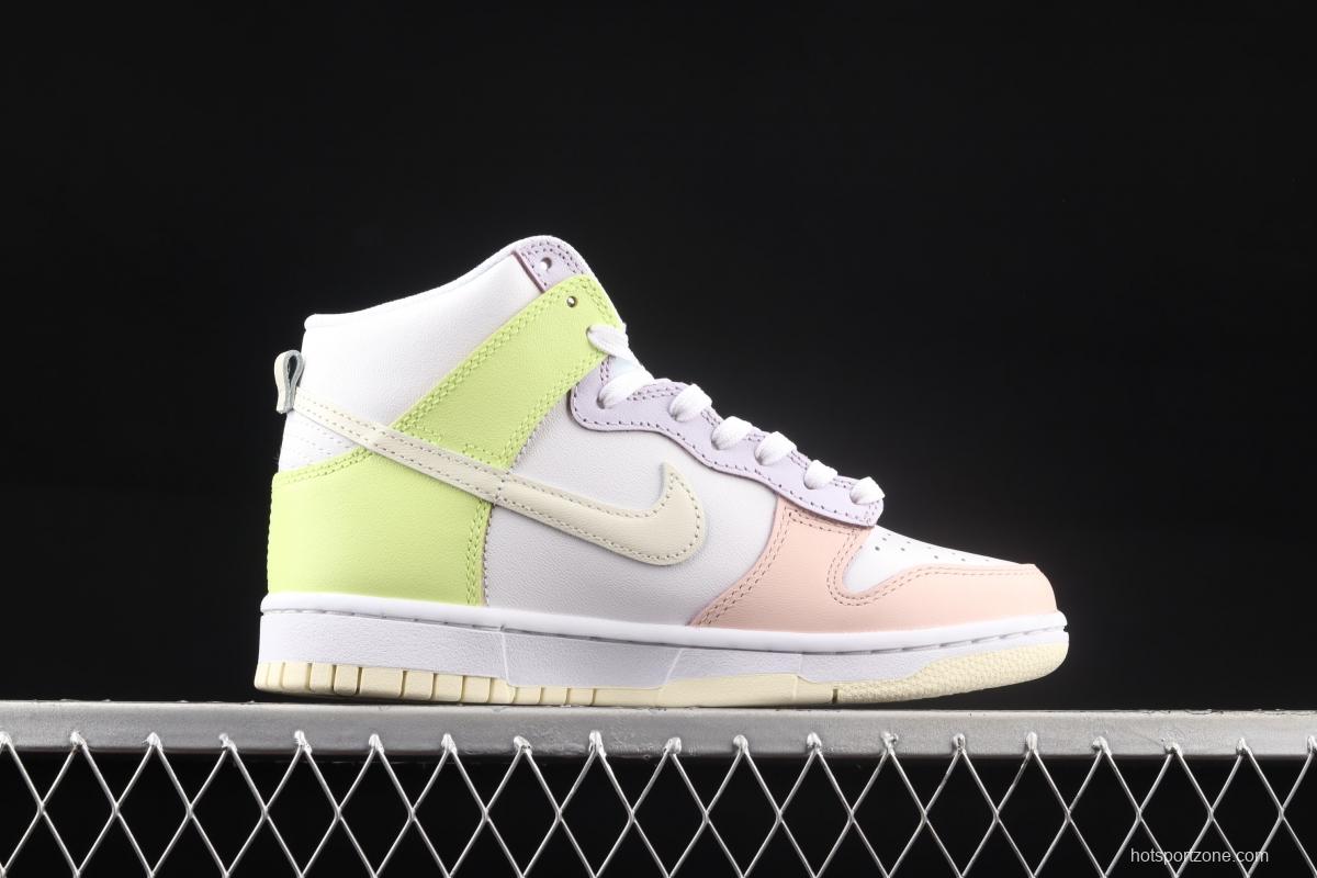 NIKE SB DUNK High Cashmere white pink yellow color splicing SB buckle rebound fashion leisure board shoes DD1869-108