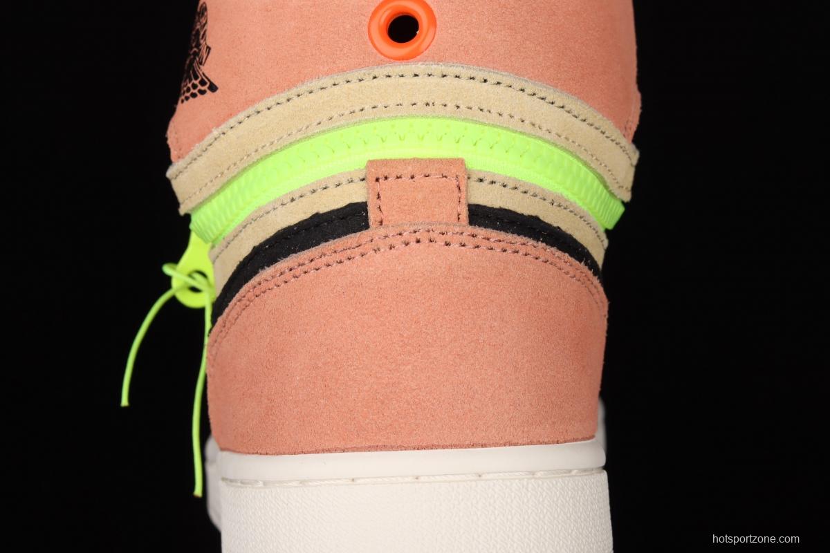 Air Jordan 1 Switch Orange orange zipper high top cultural basketball shoes CW6576-800
