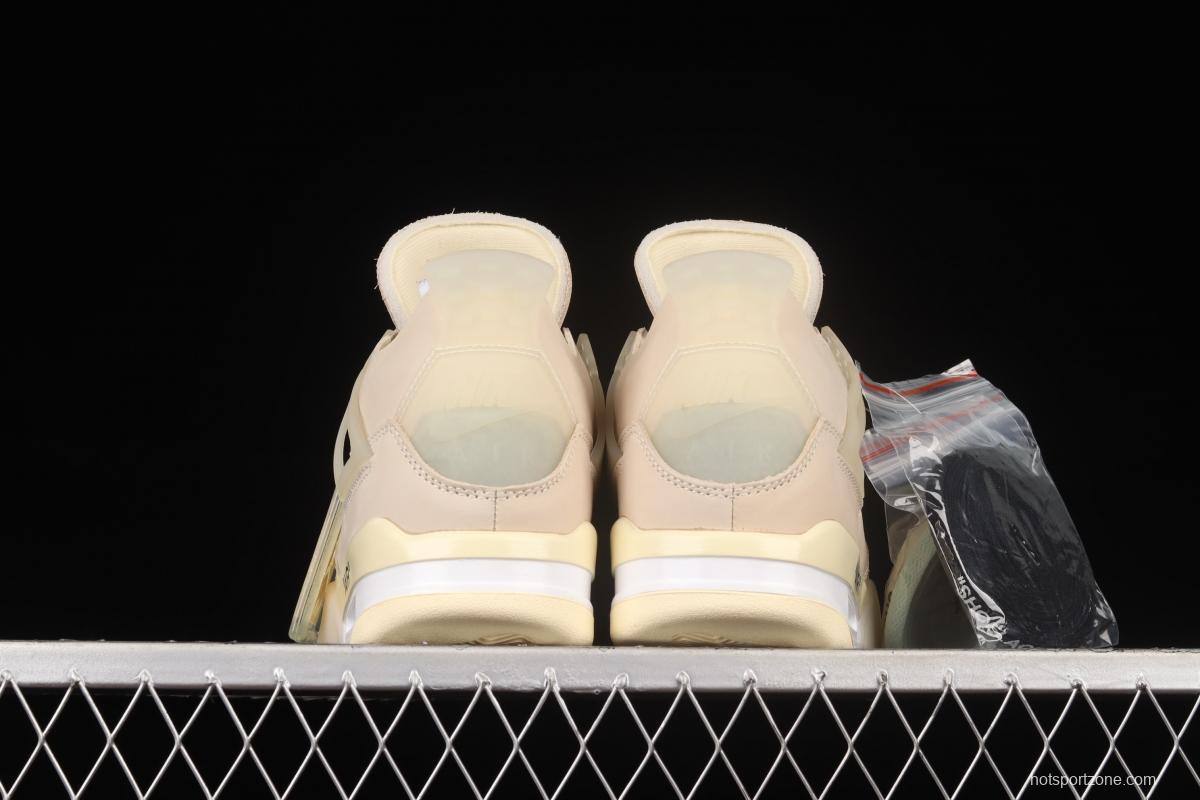 OFF-WHITE x Air Jordan 4 Retro Cream/Sail retro leisure sports culture basketball shoes CV9388-100