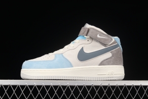 NIKE Air Force 1x 07 Mid light gray and blue suede medium top casual board shoes AL6896-559