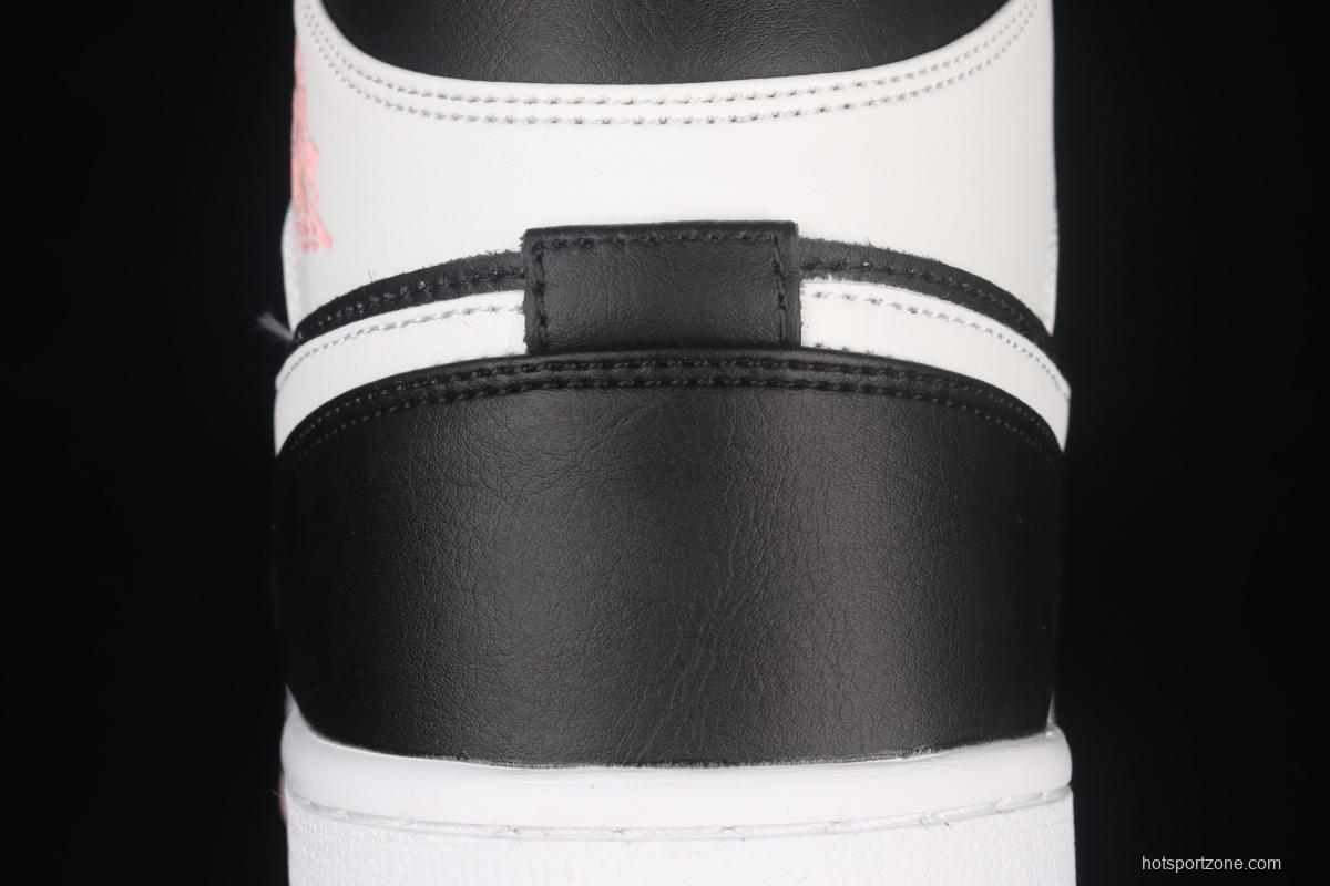 Air Jordan 1 Mid black and white powder medium top basketball shoes 555112-061
