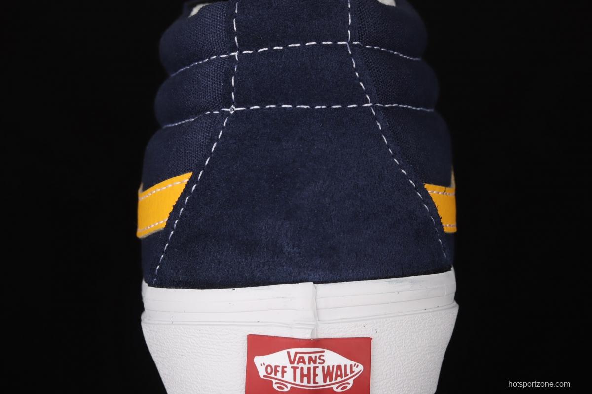 Vans Sk8-Mid blue and yellow color splicing of vintage classic canvas skateboard shoes VN0A3WM34PL