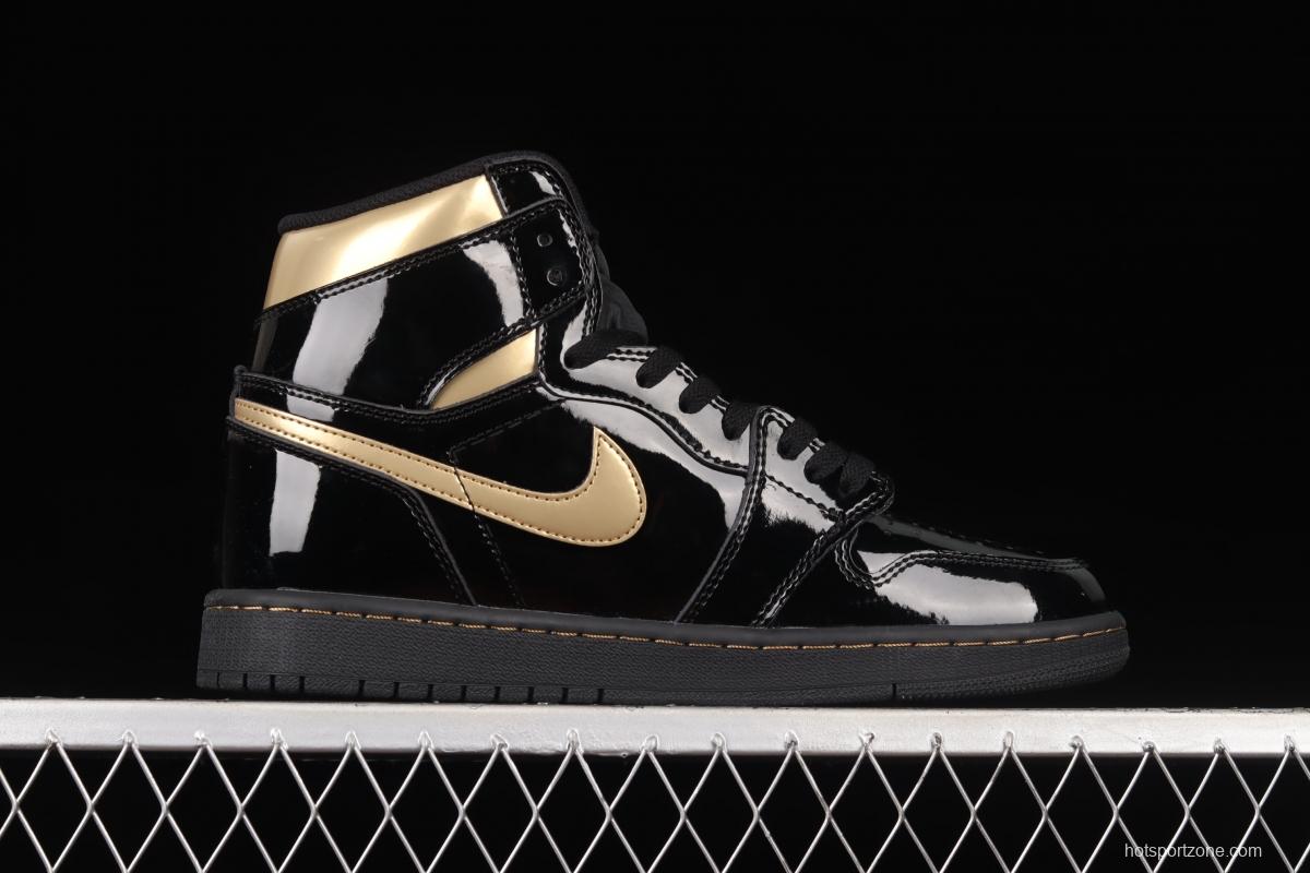 Air Jordan 1 High OG Metallic Gold black gold lacquered leather 555088-032