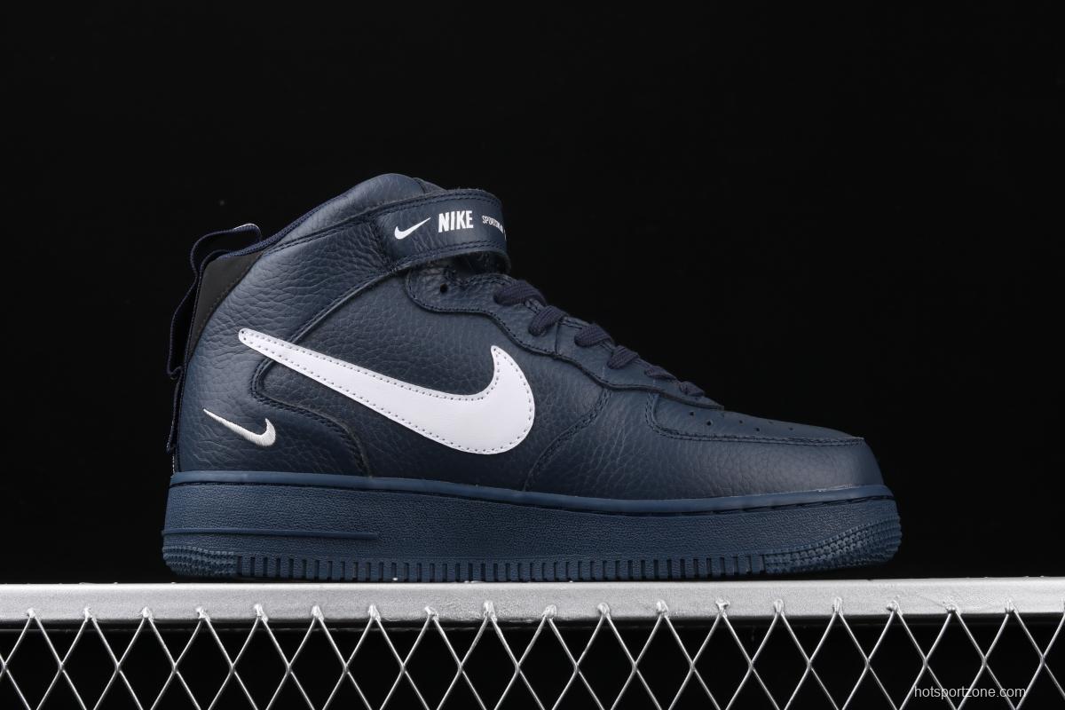 NIKE Air Force 1 Mid'07 Lv8 navy blue simple edition OW letter casual board shoes 804609-403