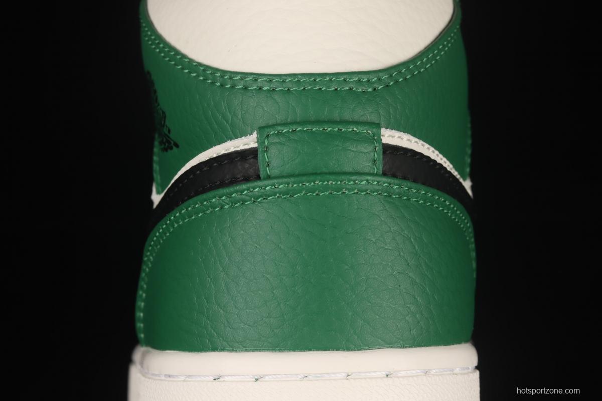 Air Jordan 1 Mid Pine Green refreshing green toe Zhongbang basketball shoes 852542-301