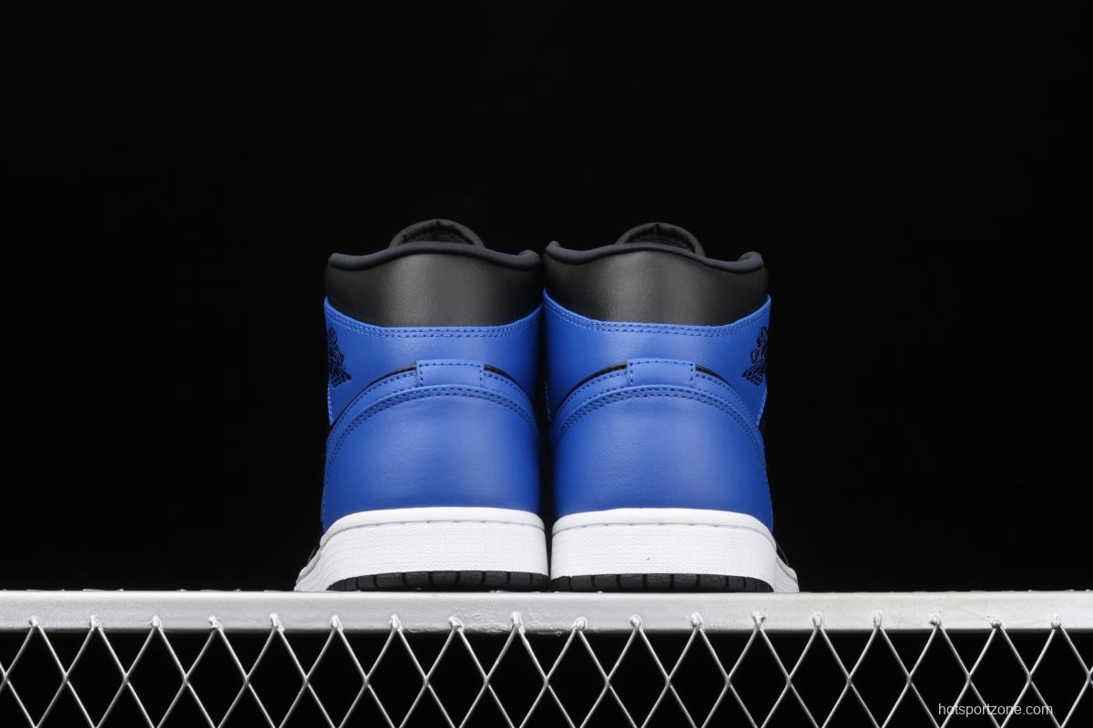 Air Jordan 1 Mid black and blue Zhongbang basketball shoes 554724-077