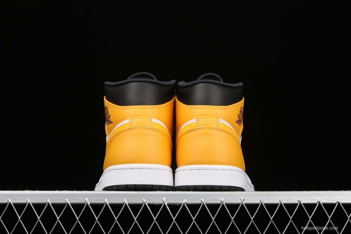 Air Jordan 1 Mid White and Yellow Zhongbang Basketball shoes 554724-170