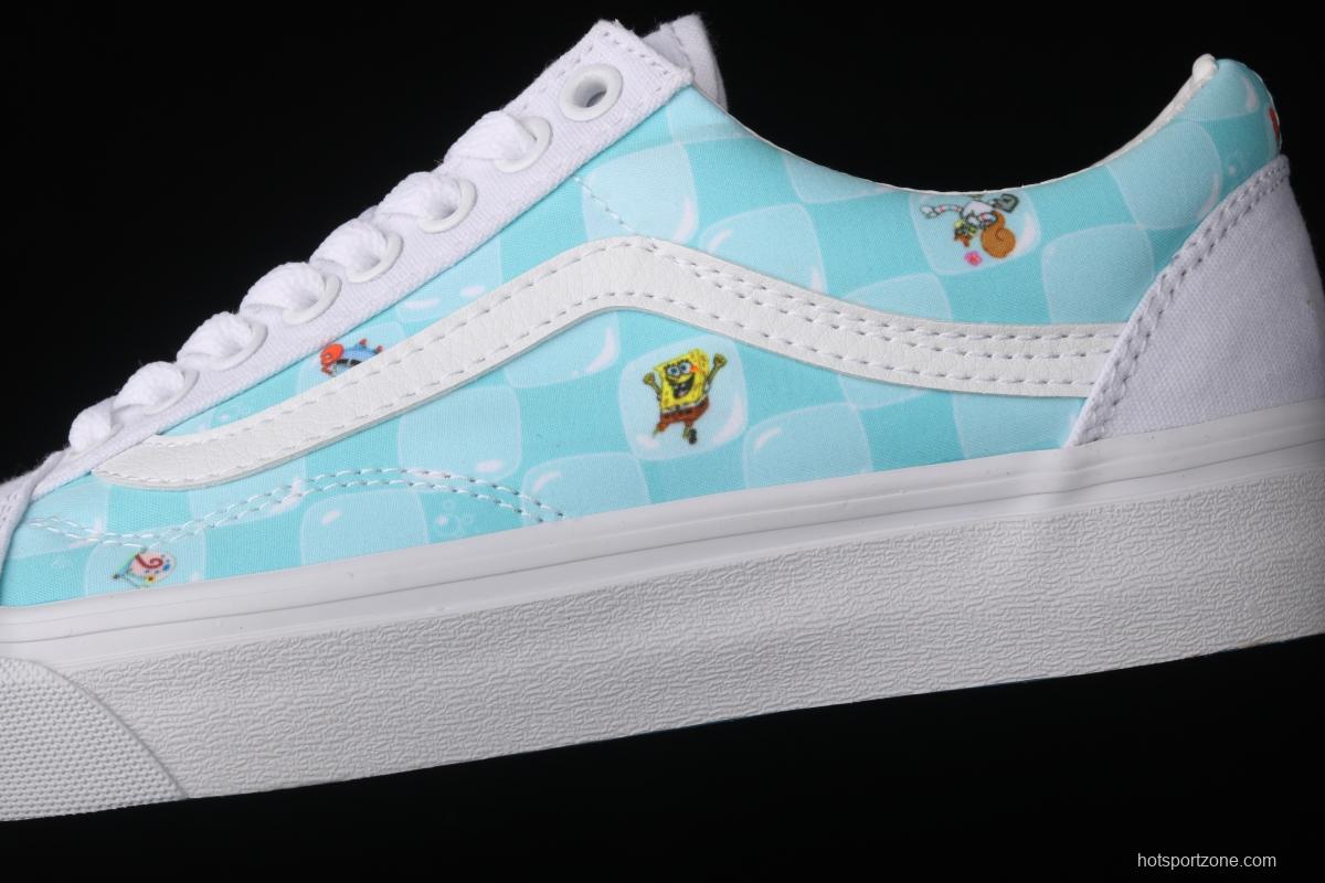 Vans Old Skool SpongeBob co-named limited edition ice blue checkerboard check high-end branch line low-side vulcanized canvas leisure sports board shoes VN0A38G1XC
