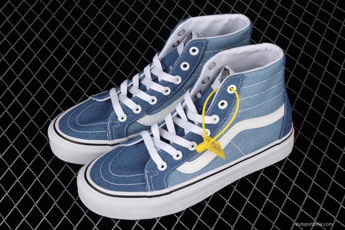 Vans Sk8-Hi Tapered series denim blue matching ultra-thin canvas high upper shoes VN0A3MV8Q691