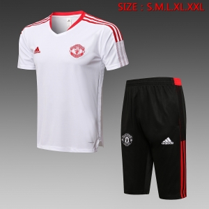 21 22 Manchester United Short SLEEVE White Sleeve White（With Cropped Trousers）S-2XL D599#