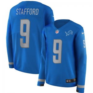 Women's Matthew Stafford Blue Therma Long Sleeve Player Limited Team Jersey