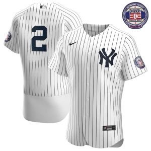 Men's Derek Jeter White&amp;Navy 2020 Hall of Fame Induction Patch Authentic Team Jersey