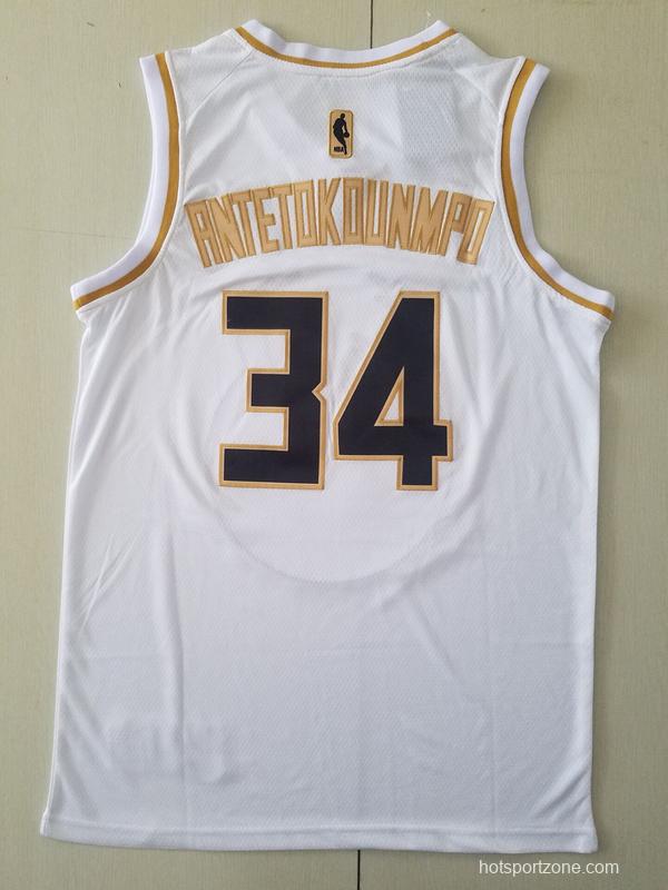 Giannis Antetokounmpo 34 White Golden Edition Jersey