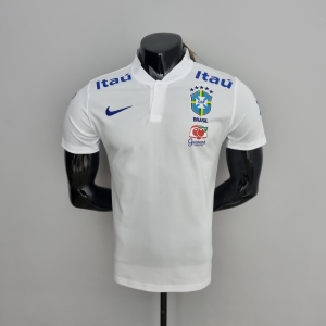 Low Neck POLO Brazil White Soccer Jersey