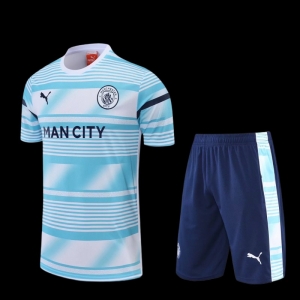 22/23 Manchester City Blue And White Short-sleeved Training Jersey: