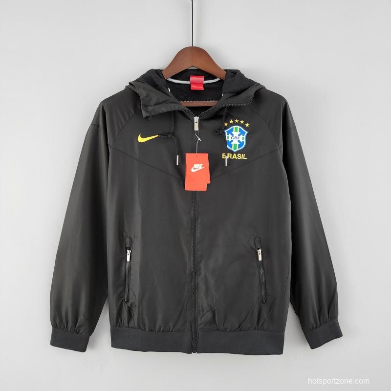 2022 Brazil Black Full Zipper Windbreaker