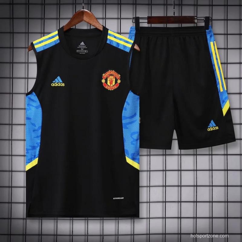 22/23 Manchester United Pre-Training Jersey Black+bule Vest