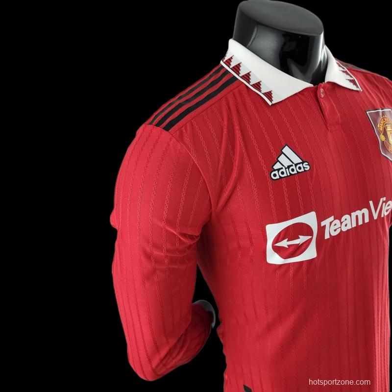 Player Version 22/23 Manchester United Long Sleeves Home Soccer Jersey