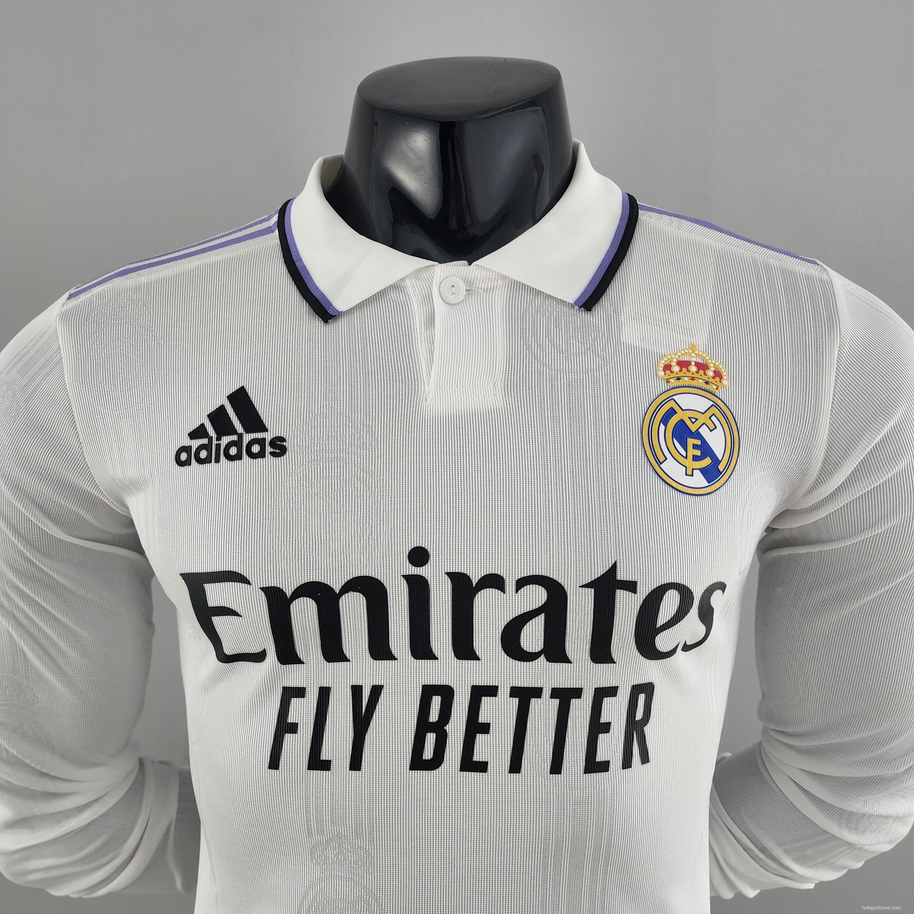 Player Version 22/23 Long Sleeve Real Madrid Home Soccer Jersey