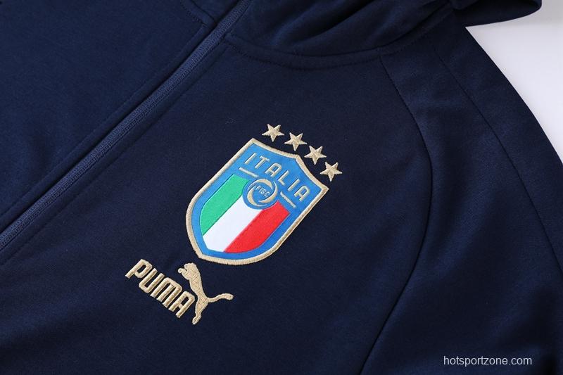 2022 Italy Navy Hooide Full Zipper Jacket+Long Pants
