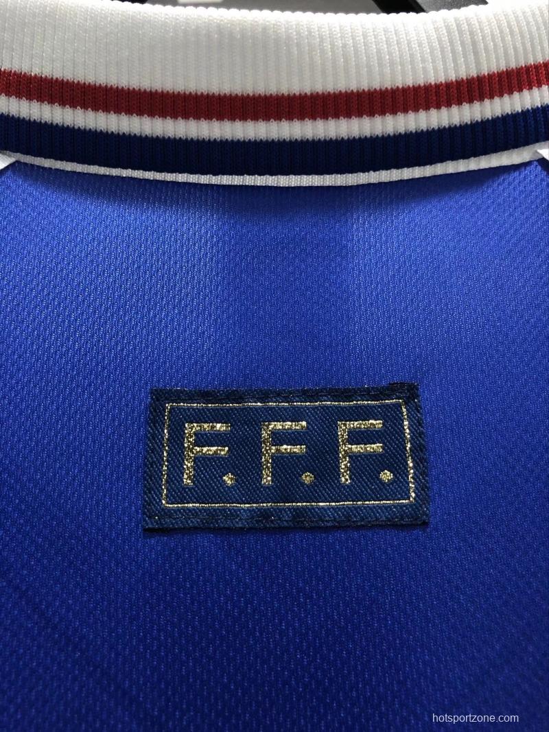 Retro 1998 Long Sleeve France Home Soccer Jersey With 98 France Patch