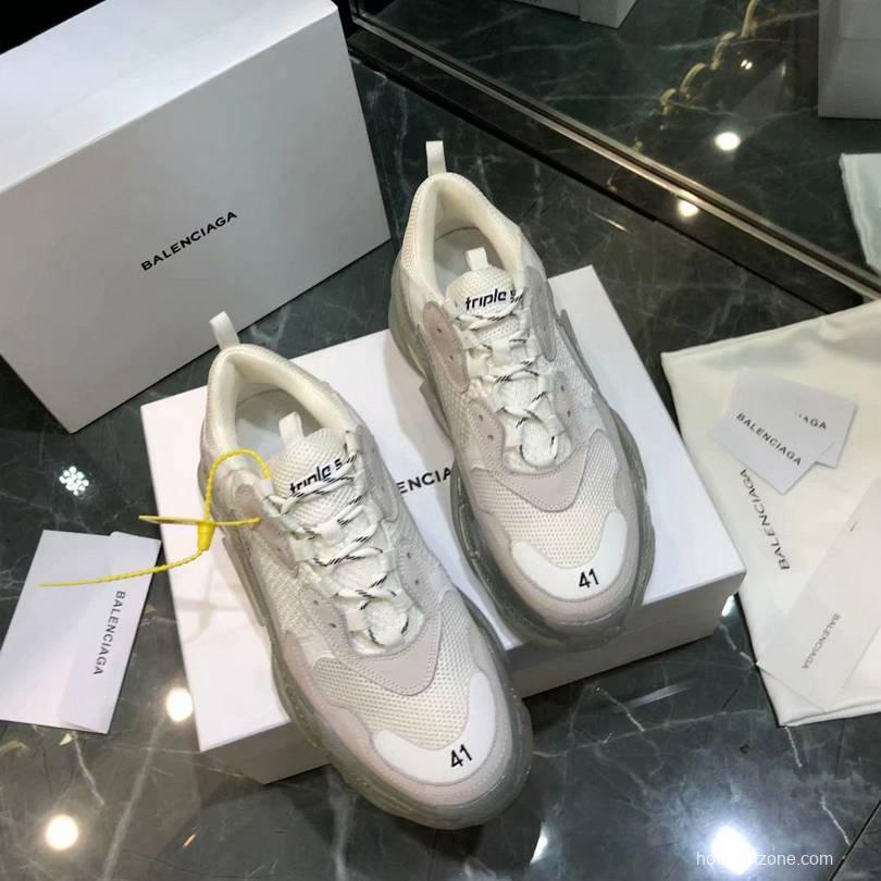 Men/Women Balenciaga Triple S White Clear Sole Khaki Sneaker Item 638038