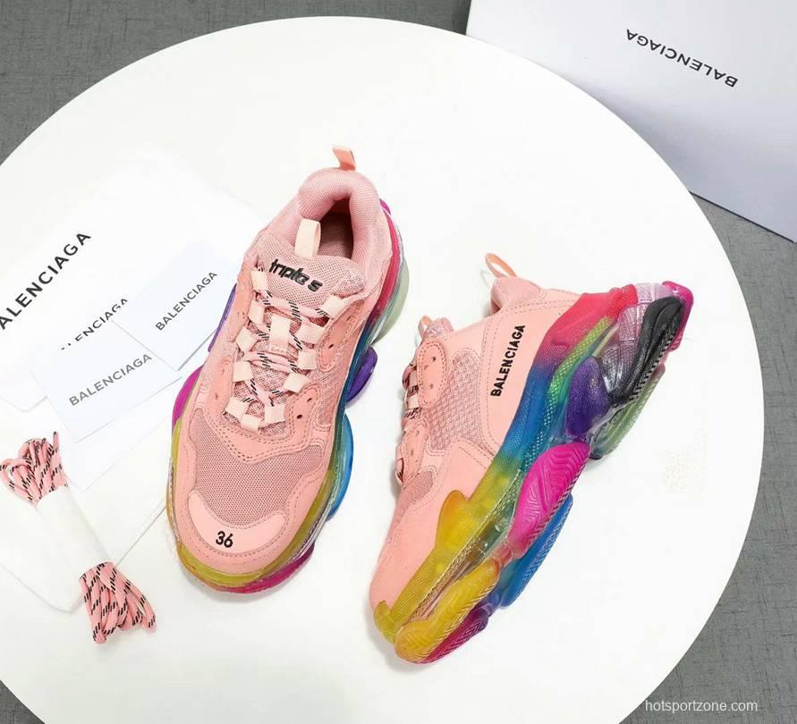 Men/Women Balenciaga Triple S MutiColor Clear Sole Pink Sneaker Item 6380400