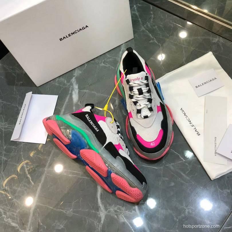 Men/Women Balenciaga Triple S MutiColor Clear Sole Black/Pink Sneaker Item 6380380