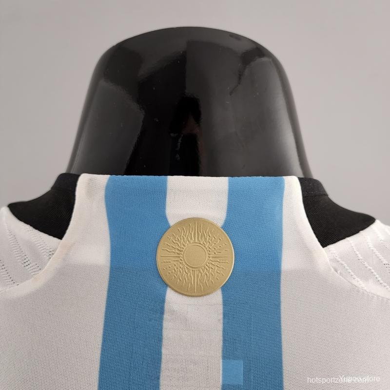 Player Version 3 Stars 2022 Argentina Home Jersey With World Cup Champion Patches
