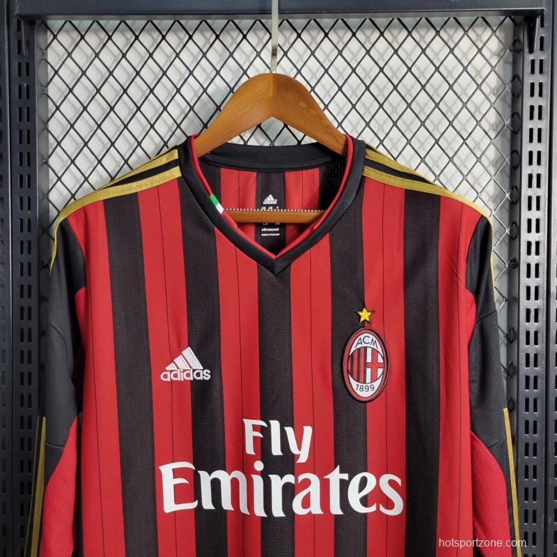 Retro Long Sleeve 2013-14 AC Milan Home Jersey