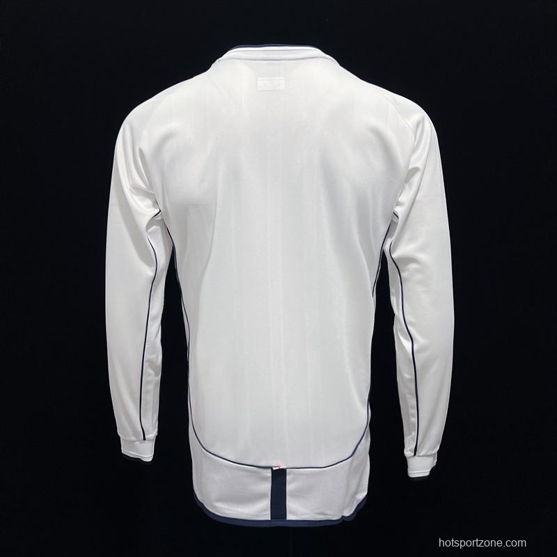 Long Sleeve Retro 2002 England Home Soccer Jersey