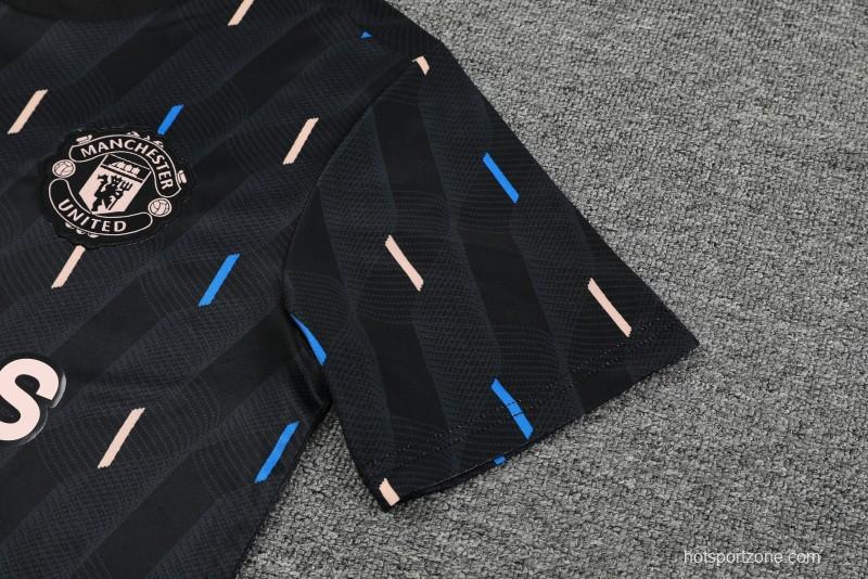 23-24 Manchester United Black Pattern Short Sleeve+Shorts