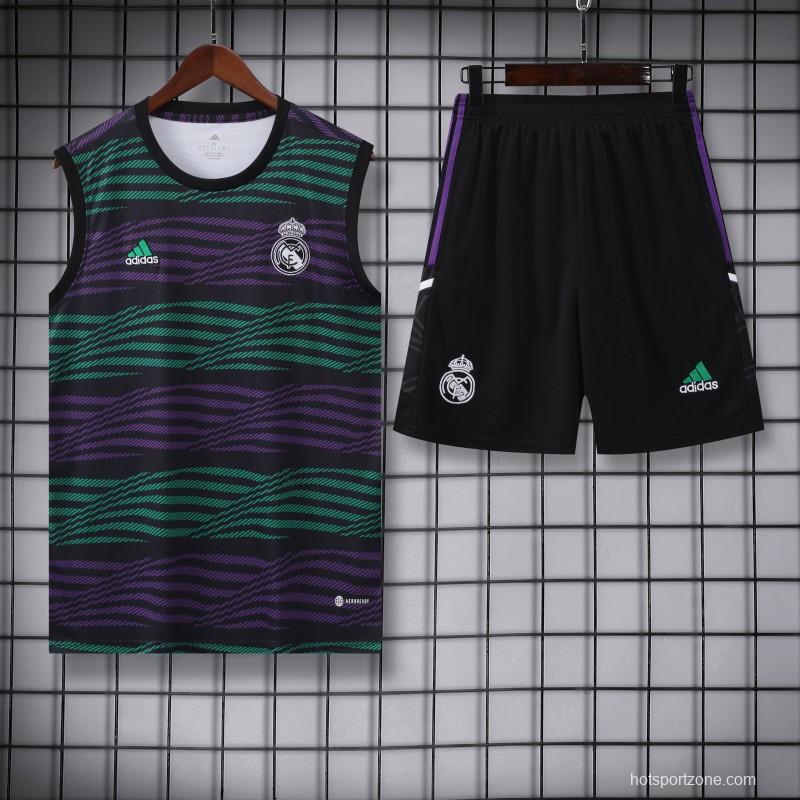 23-24 Real Madrid Stripe Pattern Vest Jersey+Shorts