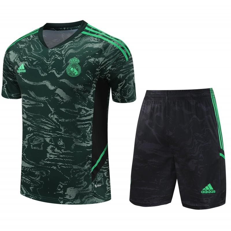 23-24 Real Madrid Black Green Pattern Short Sleeve+Shorts