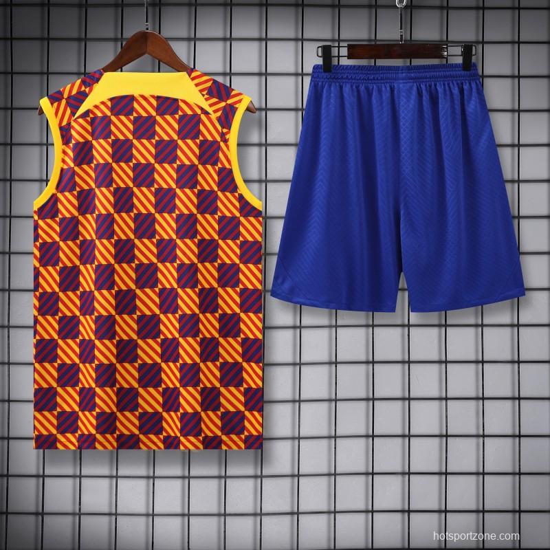 23-24 Barcelona Special Orange Grid Vest Jersey+Shorts