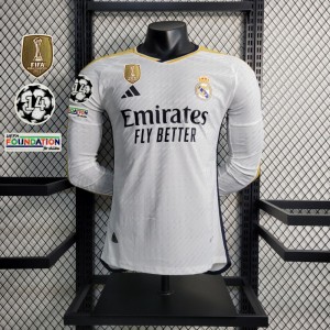 Player Version 23-24 Real Madrid Home Long Sleeve Jersey With Full Champion Patches