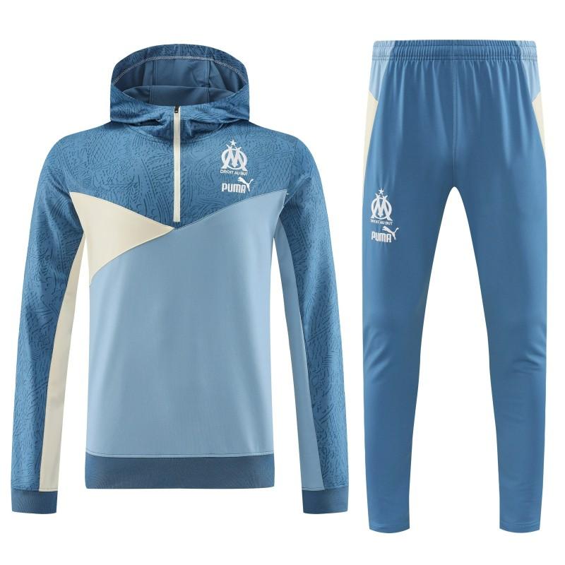 23/24 Olympique Marseille Blue Half Zipper Hoodie Jacket +Pants