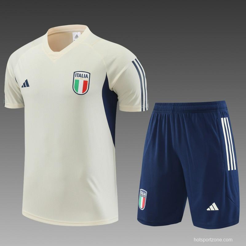 2023 Italy Light Yellow Short Sleeve+Shorts