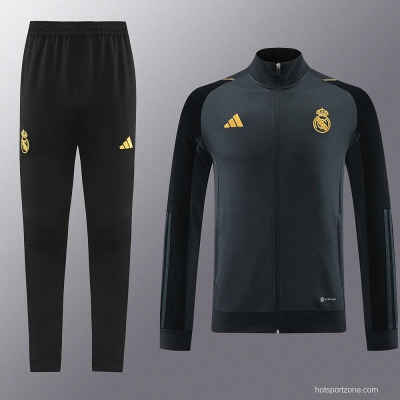 23/24 Real Madrid Grey/Black Full Zipper Jacket+Pants