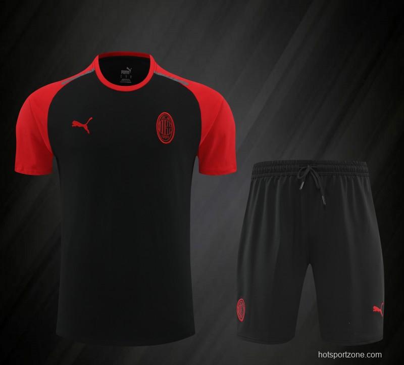 23/24 AC Milan Black/Red Cotton Short Sleeve Jersey+Shorts