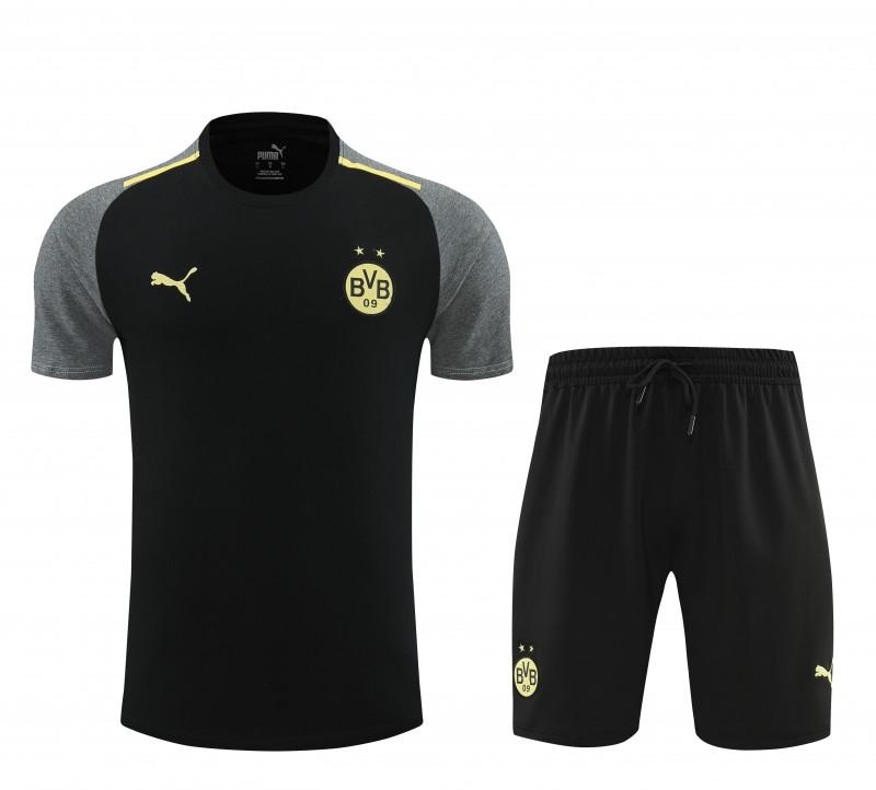 23/24 Borussia Dortmund Black/Grey Cotton Short Sleeve Jersey+Shorts