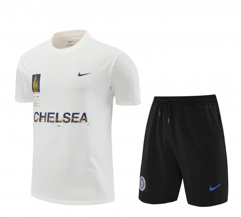 23/24 Chelsea White Cotton Short Sleeve Jersey+Shorts