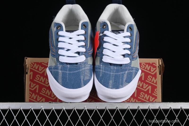 Vans Classics Knu Skool Washed Denim Distressed Vintage Chunky Tongue Skate Shoes - VN0009QCBLK