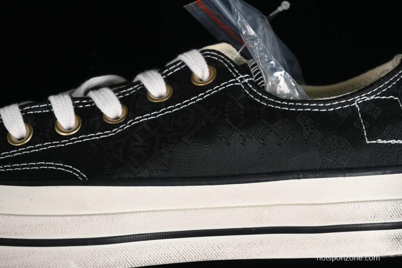 Clot x Fragment Design x Converse Custom Triple Collaboration Low-Top Sneakers with Distressed Black Silk and Brier Pattern - A10925C