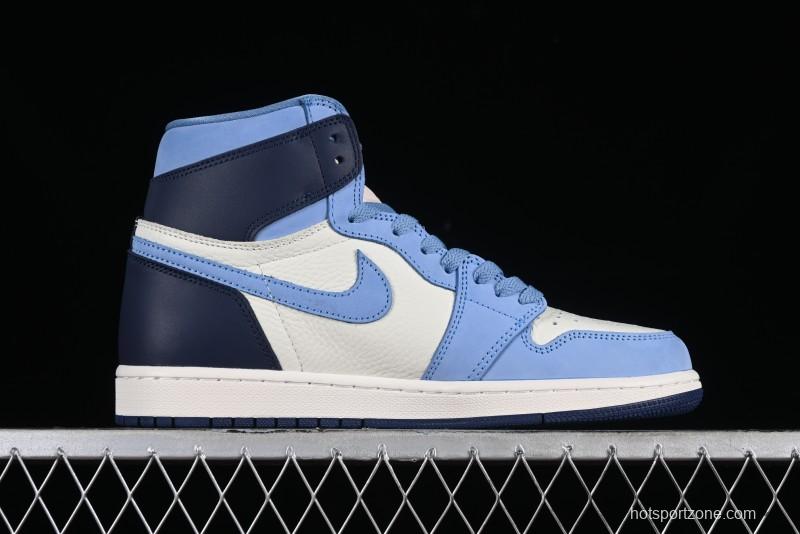 Nike Air Jordan 1 High OG "First in Flight" Basketball Shoes with UNC Blue and Yellow Accents - FD2596-400